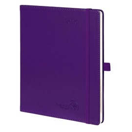 POPRUN 2026 A5+ Diary in German – Weekly Planner with 30-Minute Intervals and Monthly Index 2026 Calendar Book Calendar with PU Leather Softcover – Purple