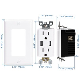 Baomain 15A Tamper-Resistant USB Outlet with 4.8A Charger – 2 USB Type A Ports & 2 AC Receptacles, UL&CUL Listed, Includes White Wall Plates