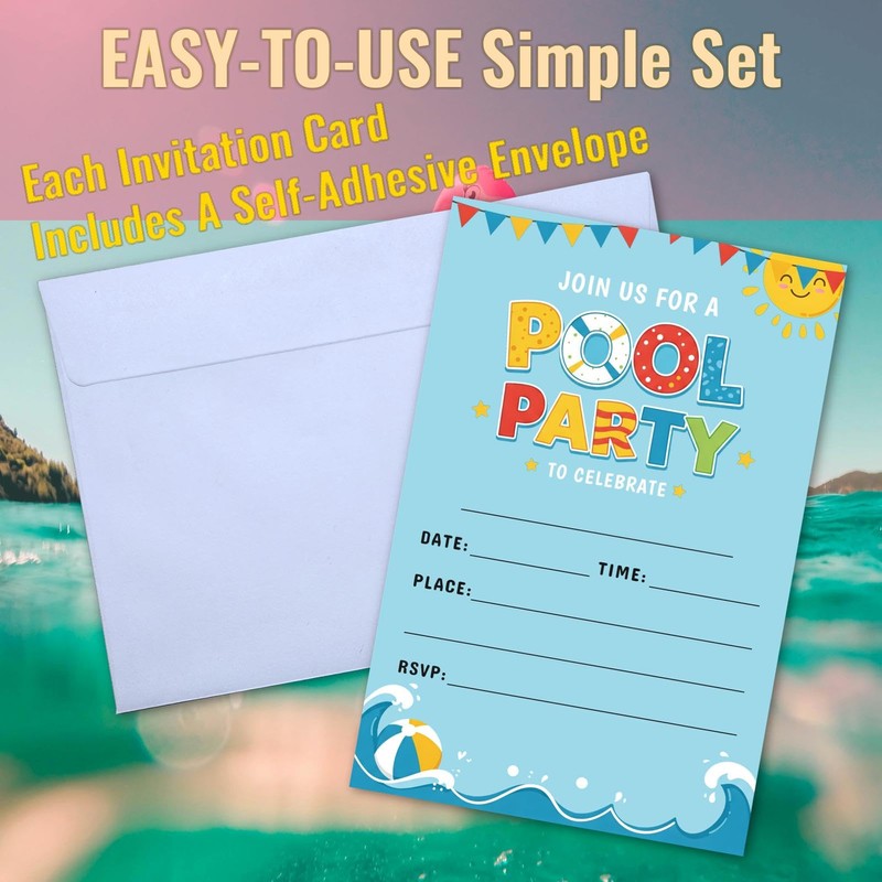 WENFLY Pool Party Invitation Cards, Summer Swimming Party for Birthday