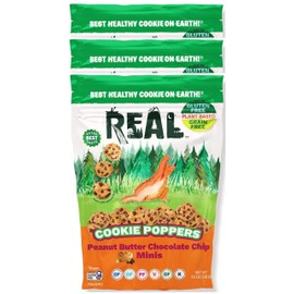 REAL Peanut Butter Chocolate Chip Mini Cookie Poppers – Bite-sized Gluten Free Baked Cookies – Dairy Free, Vegan, Kosher, Paleo – Delicious Mini Peanut Butter Chocolate Chip Cookies (4.5 oz, 3 Pack)