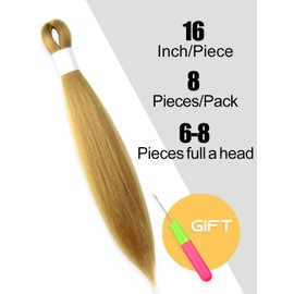 KAVSORAPI Blonde Braiding Hair 16 Inch Pre Stretched Hair Short Straight Crochet Braids Yaki Texture Synthetic Fiber 8 Packs (27#/Honey Blonde)