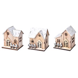 TOYANDONA 3Pcs LED Light up Christmas Wooden Model Village House Decorations Luminous Christmas Scene Snow View Villa Table Centerpieces Xmas Desktop Ornament