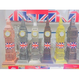 JAYOGLA Big Ben Clock Tower Model with UK Flag, 24cm London Landmark Statue, Desktop Ornament (Gold 1)
