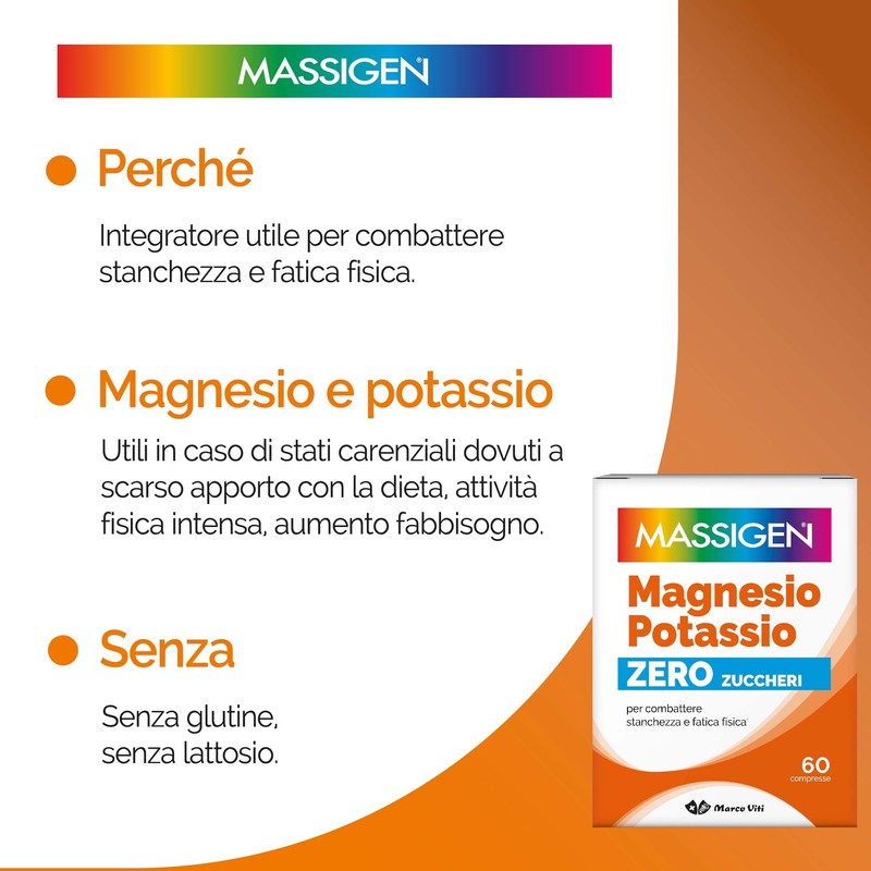 Massigen - Magnesio e Potassio Senza Zucchero, 60 Capsule, Integratore