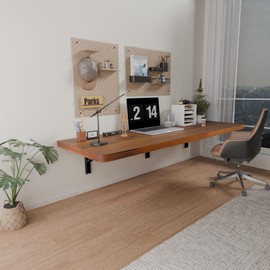 IAE Wall Mounted Folding Table with Pine Wood,48" x 16" Floating Wall Desk,Laundry Folding Table with Shelf Brackets,Fold Down Desk Shelf,Folding Workbench for Home,Dining,Laundry Room,Kitchen,Teak