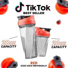 HELIMIX Blender Shaker Bottle Made in USA No Whisk Ball Needed:_Red 140_28oz