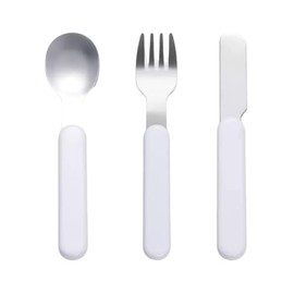 Portion Control Flatware Set for Healthy Eating or Bariatric Diet, Includes Stainless Steel Spoon, Fork, and Knife, Helps Reduce Food Intake Amounts, 3 Piece Set (3 Piece Set (White))