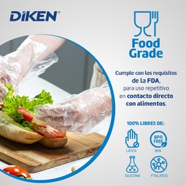 DIKEN 1,000 Guantes de Polietileno Grado Alimenticio para Cocina y Servicios de Alimentos, Transparentes