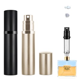 2PCS 5ml Perfume Atomizer Travel Refillable, Bottom-Filling Fragrances Perfumes Bottle, Pocket Atomiser for On the Go (Black & Champagne Gold)