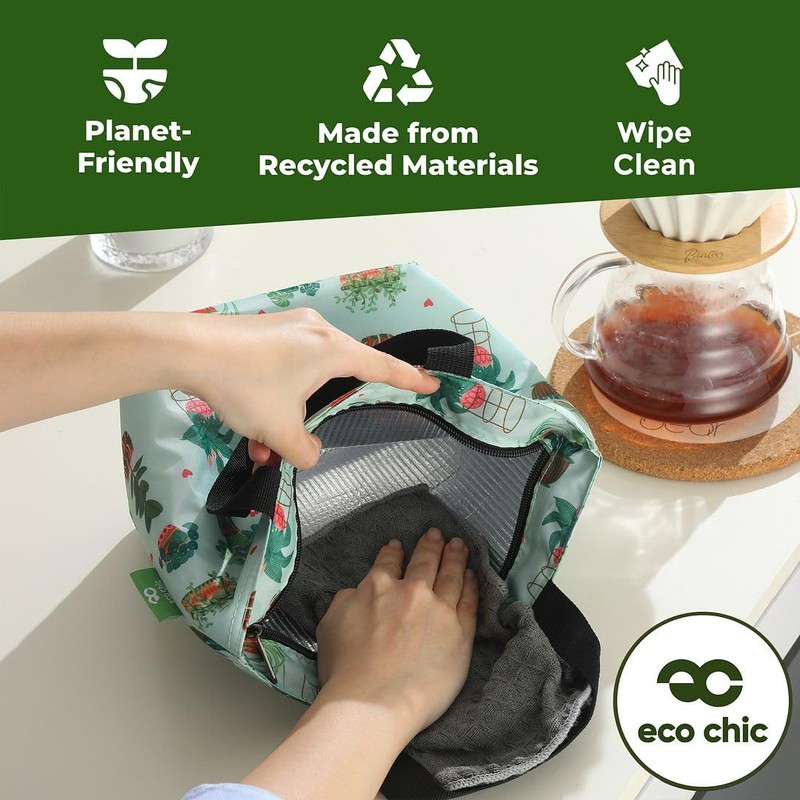 ECO CHIC Lightweight Foldable Insulated Lunch Bag Water Resistant Cooler