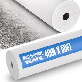 Radiant Barrier Insulation Roll, Wall Insulation Roll, Radiant Barrier, White Foam, Reflective Thermal Metal Foil for Ceiling, Attic, RV, Floor, House, Pole Barn, Building, Insolación, 48 in x 50 ft