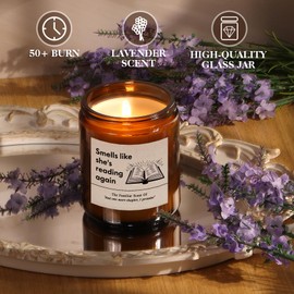 Book Lovers Gifts for Readers, Bookish Gifts for Women, Funny Reading Gifts, Cute Librarian Gift for Her Christmas Birthday Gifts Lavender Candle