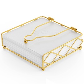 Lxmons Modern Napkin Holder for Tables, Horizontal Tissue Dispenser for Kitchen Countertop, Dining or Picnic Table Décor, Metal Paper Napkin Organizer for Restaurant, Flat Cocktail Napkin Caddy, Gold