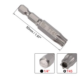 uxcell 2 Pcs T45 Magnetic Torx Screwdriver Bits, 1/4 Inch Hex Shank 2-inch Length S2 Security Tamper Proof Screw Driver Kit Tools