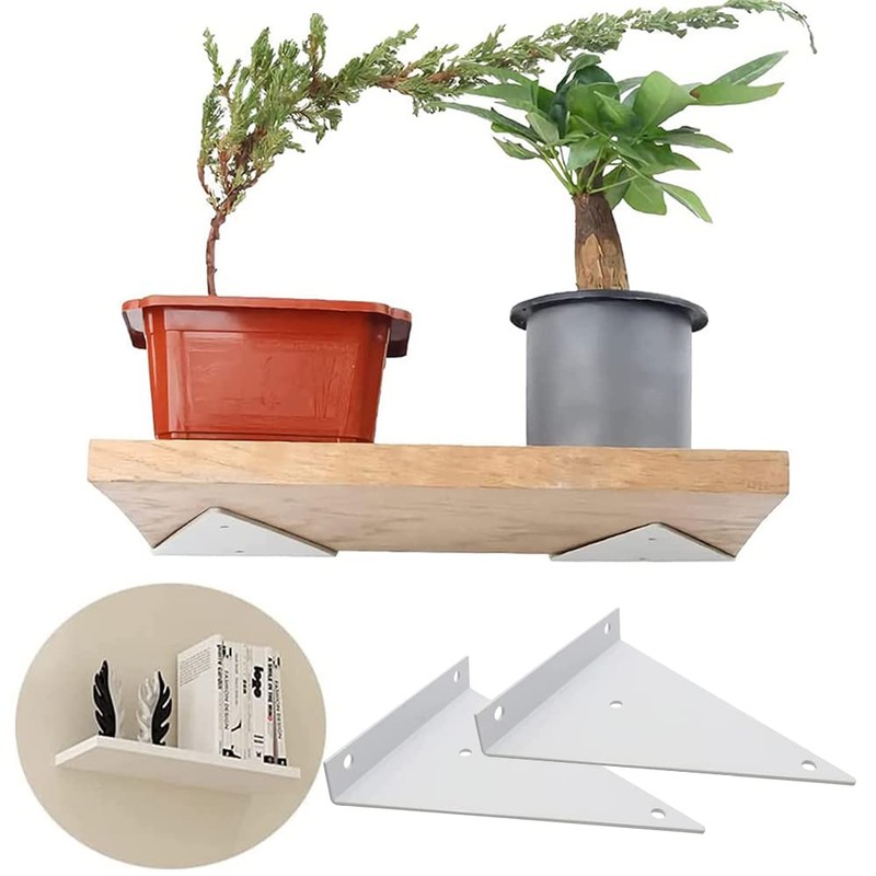 Pack of 2 Floating Shelf Brackets, Shelf Brackets Triangle White,