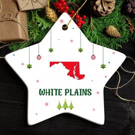 White Plains MD Ornament for Christmas Tree Decorations City Travel Souvenir Gifts for Family and Friend - Housewarming Gift White Plains Maryland Ornament Star 3.25"