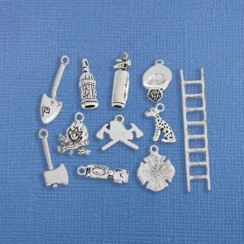 Unbranded Deluxe Fireman Charm Collection Antique Silver Tone 11 Charms - COL257