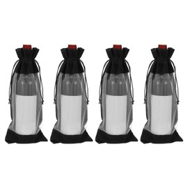 uxcell 4 Pcs Wine Bottle Gift Bags with Drawstrings, Clear Velvet Wine Bags Reusable Liquor Bottle Covers for Wedding Birthday Party, Black