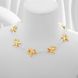 LILIE&WHITE Gold Plated Starfish Necklace for Women - Beach-Inspired Pearl Beaded Design - Elegant Summer Jewellery for Holidays & Special Occasions