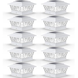 SIEDiNLAR Solar Post Lights Outdoor 12 LEDs 4 Modes Post Cap Light for 4x4 5x5 6x6 Vinyl Wooden Fence Deck Posts Patio Garden Decor, Warm/Cool White Dynamic Lighting (10 Pack, White)