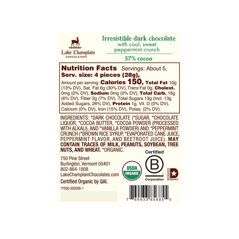 Lake Champlain Organic Dark Chocolate Peppermint Coins Gift Bag, 20