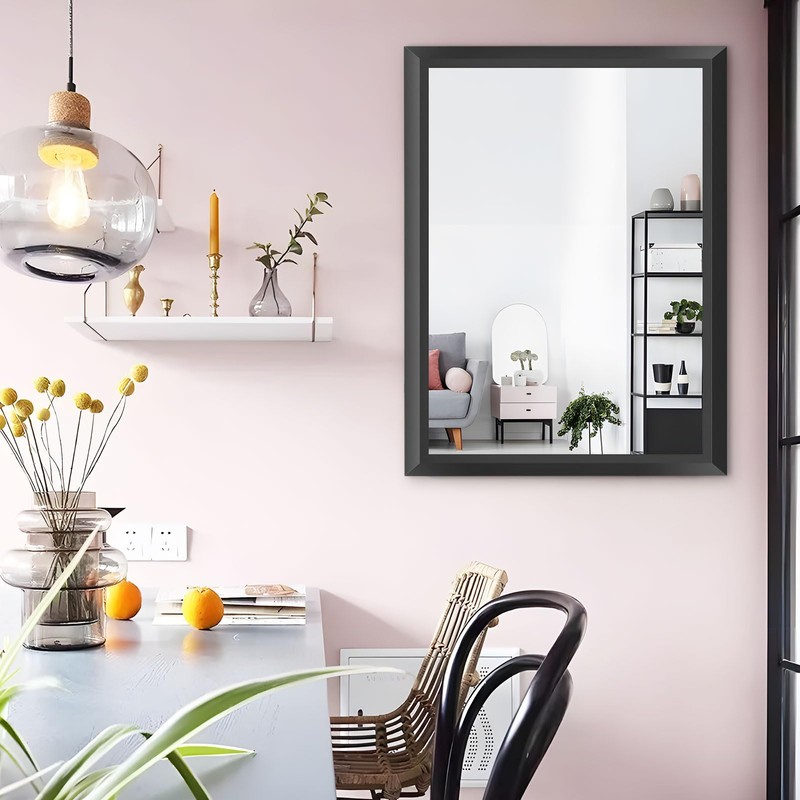 Amorho Black Bathroom Mirror, 24x36 Inch Thick Metal Framed Wall