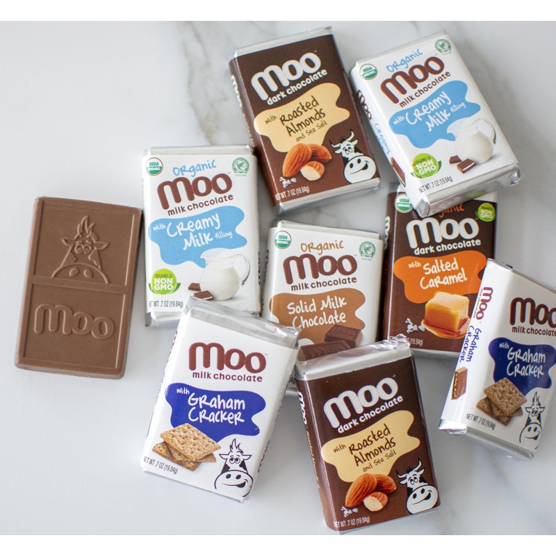 Moo Chocolates Organic Dark Chocolate Mini Bars with Salted Caramel