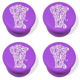 Silicone Wine and Beverage Bottle Stopper Set of 4 Tribal Elephant (Purple)