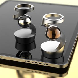 Kinetic desk toy that defies gravity, hanging gyroscope on the desk, desk toy with optical illusion, kinetic desk toy, metallic shape