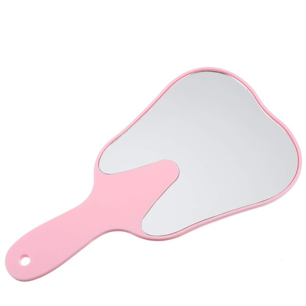 HEALLILY Tooth Shaped Mirror Cosmetic Hand Mirror Plastic Makeup Mirror Handheld Patient Face Mirrors Oral Clinic Supplies for Women Kids Pink
