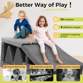 Modular Kids Play Couch 18pcs Toddler Floor Sofa, Sectional Couch for Children, Fortplay Bedroom and Playroom Furniture for Playing, Creativing, Convertible Foam and Floor Cushion for Boys and Girls
