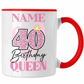 Trendation - Personalised 40th Birthday Mug Women Birthday Queen 40s Gift Idea Wife Girlfriend Mummy Funny Saying (Red)
