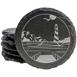 Beacon of Inspiration: Lighthouse Coasters for Beach Lovers - Round Slate - set of 6