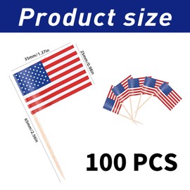 Pack of 100 Toothpick Flags, USA Flag Decoration, American Flag Sticks, Cocktail Sticks, Various Food Toothpick Flags, Mini Cocktail Accessories, Party Cupcake Toppers, Flag, Small (America)