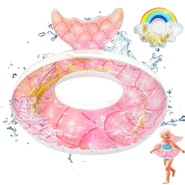 Bryndo Mermaid Tail Pool Float with Drink Inflatable Mat, Pink