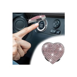 Bittwee Bling Car Engine Start Button Cover, Crystal Rhinestone Heart Vehicle Push Button Sticker, Sparkly Diamond Ignition Ring Decal Decoration, Universal Automotive Interior Accessories (Pink)