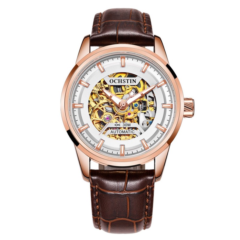 OCHSTIN Man Automatic Mechanical Watch Full Hollow True Leather Wristwatch