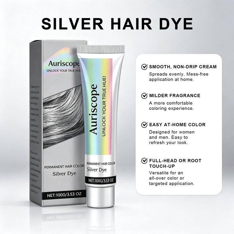Silver Hair Dye, Metallic Silver Gray Hair Color for Bleached