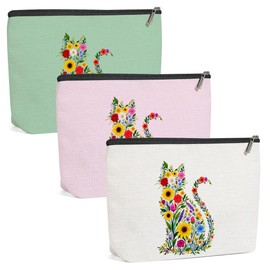 3 Pack Wildlower Funny Cat Gifts for Women Cat Lover Gifts Makeup Bag,Cosmetic Bags for Women,Mom Teacher Girls Trip Bachelorette Party Toiletry Bag Christmas Birthday Week Graduation Vacation