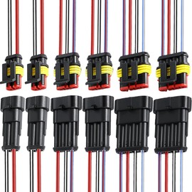 Aiqeer Set of 6 Car Waterproof Electrical Connectors with 16 AWG Pre-Wired, Car Waterproof Cable Connector Plug Socket Kit (2 Pin, 3 Pin, 4 Pin)