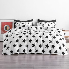 organictune Microfiber Duvet Cover Twin Size - 2 Pieces Extra Soft Star Printed Bedding Set, Includes 1 Duvet Cover 68x90 Inches with Zipper Closure and 1 Pillow Sham