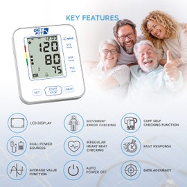 Get Fit Blood Pressure Monitor CE Approved UK for Home Use - Medical Upper Arm Blood Pressure Machine - Heart Rate Monitor - Hypertension Detector - Adjustable 22-42cm Large Adult Cuff - LCD Display