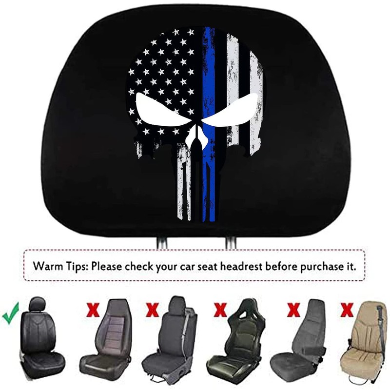 GODTERA 2 Pack Headrest Covers for American Skull Flag, Seat
