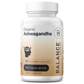 Balance Breens Certified Organic Ashwagandha 1600 mg Supplement - 120 Vegan Capsules