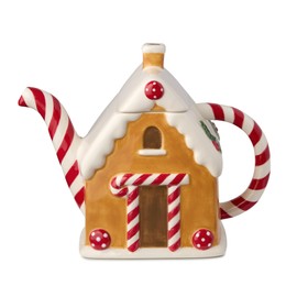Santa’s Retro Christmas Gingerbread Teapot – 3D Holiday ceramic Teapot with Vintage-Inspired Santa, Decorative Festive Tea Pot for Tea, Cocoa & Christmas Entertaining
