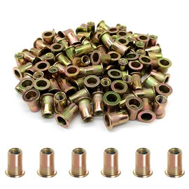 100pcs Rivet Nuts M6 Carbon Steel Metric Rivet Nuts Assortment Flat Head Thread Inserts Nuts for Automotive Furniture Decoration Electrical and Industrial Products (M6)
