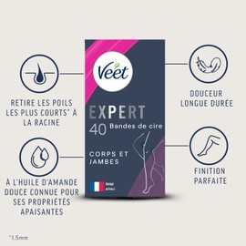 Veet Expert 40 Wachs-Streifen für Körper & Beine – normale Haut – perfekte Verarbeitung – langanhaltende Haarentfernung