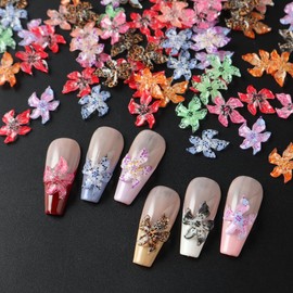 50Pcs 3D Flower Nail Charms, Multi Color Floral Gems Charms Embellishments for Nail Art, Acrylic Craft Decoration Handmade Nails Supplies Spring Summer Nail Accessories for Women Girls Manicure