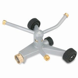 Rocky Mountain Goods Metal 3 Arm Sprinkler with Wheels Base - Twirling Full Circle Lawn Sprinkler - Stable Base with Easy to Move Rolling - Up to 45’ in diameter - Solid Metal Construction