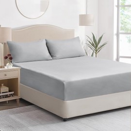 Tifschlaf King Size Fitted Sheet - Grey Kingsize Bed Sheet Extra Deep Pocket 16 inch (40 cm), Soft Brushed Microfiber Mattress Bottom Sheet, 150x200cm